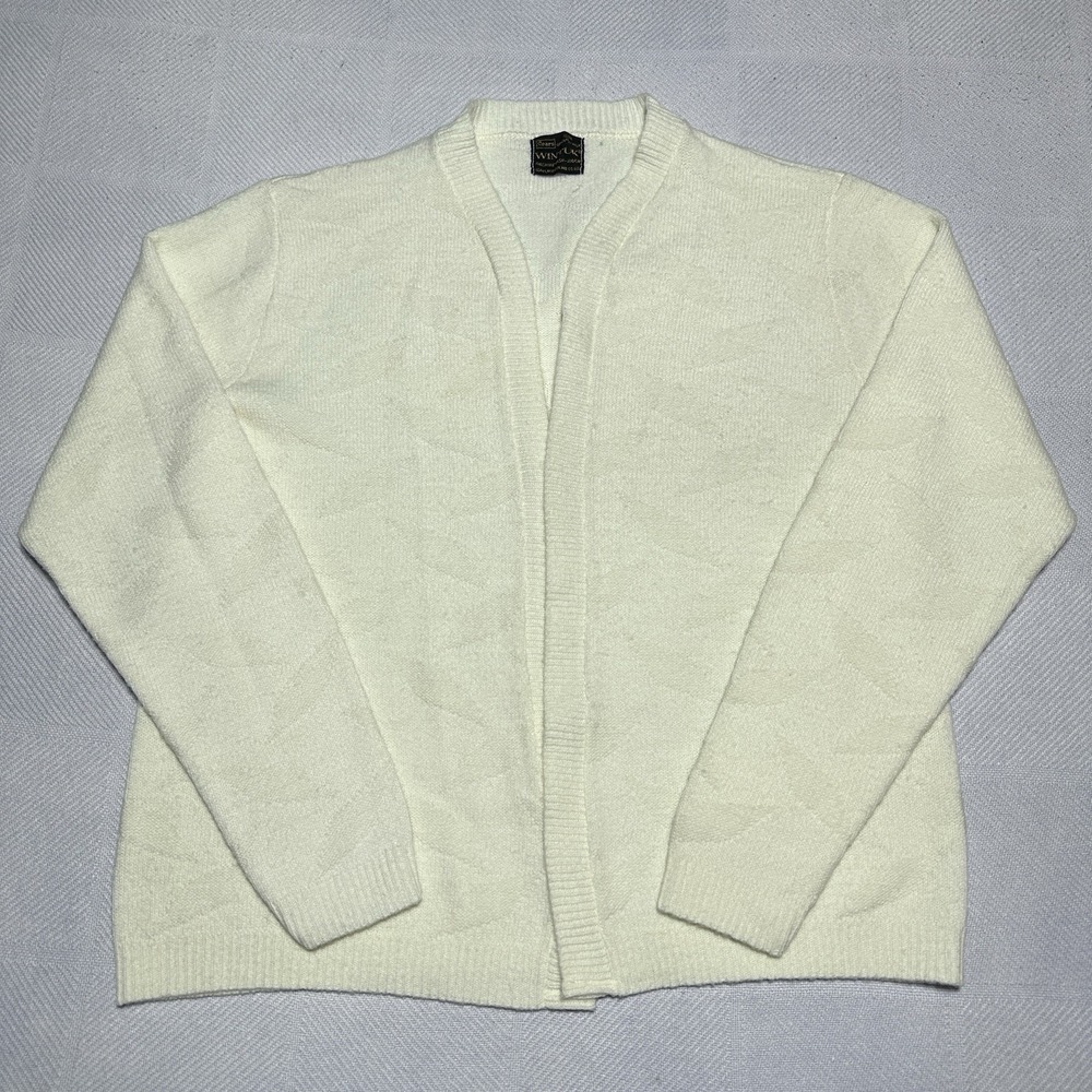 Vintage 70s Sears Wintuk Cardigan Womens Medium Textured Acrylic Knit Creme